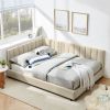 Full Size Upholstered Tufted Bed Frame, Sofa Bed Frame with Comfortable Backrest and Armrests, Full Size Bed for Bedroom, Living Room