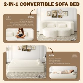 Modern Floor Sofa with 2 Pillows,Convertible Corduroy Fabric Foam-Filled Sleeper Sofa Bed,15" Twin Size Folding Mattress for Living Room,Guest Bed