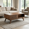 39.37" Mid-Century Walnut Lift Top Coffee Table, Multifunctional Lift-Up Coffee Table with Hidden Storage & Open Shelf for Living Room