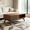 39.37" Mid-Century Walnut Lift Top Coffee Table, Multifunctional Lift-Up Coffee Table with Hidden Storage & Open Shelf for Living Room