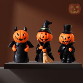 Decorations Indoor Pumpkin Figurine Set of 3, Mini Handmade Resin Trinket Tray Broom & Witch Pumpkin