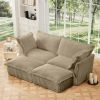 Slipcovered Sofa 2 Seater Sofa With 2 Ottomans, 2 Seater Sleeper Sofa Bed Home Theater Oversized Sofa For Living Room, Corduroy,Camel