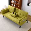 70-inch multi-functional cotton and linen sofa bed: foldable + cup holder + side storage, instantly switch between living room and bedroom