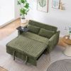 The pull-out and push-in green corduroy sofa with dual functions, equipped with a movable tabletop and USB ports