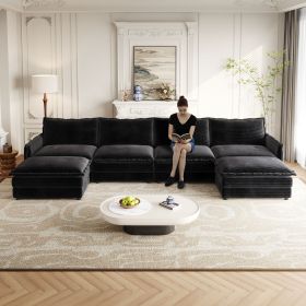 Corduroy Fabric 4-Seater Comfy Cloud Couch with 2 Movable Footrest for Living Room,Oversized Deep Seat U-Shaped Couch Set