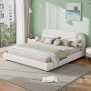 King Size Upholstered Bed With Boucle Fabric,Curved-Shape Design Thick Headboard, Solid Wood Legs,White