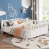 Full Size Wood Platform Bed for Kids, Wood Low Profile Full Bed with Rails for Girls and Boys, White (Patented Design, Old SKU W2593P233767)