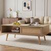 41.34" Rattan Coffee table, sliding door for storage, solid wood legs, Modern table for living room , natural