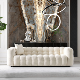 Eden Modern Tufted Chesterfield Boucle Fabric Sofa in Cream, Luxurious and Comfortable Living Room Furniture 33"H x 86.6"W x 37.4"D for Living Room