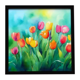 Tulips in Watercolor Framed Metal Print Bathroom, Kitchen, Office, Home Decor Wall Art Ready to Hang, Square, 8X8