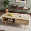 41.34" Rattan Coffee table, sliding door for storage, solid wood legs, Modern table for living room , natural