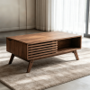 39.37" Mid-Century Walnut Lift Top Coffee Table, Multifunctional Lift-Up Coffee Table with Hidden Storage & Open Shelf for Living Room