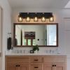 31" Industrial Vintage 5-Light Wall Sconce - Black Cage Wall Lighting Fixture with Wooden Accents for Bathroom, Hallway