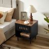 2 Set Nightstands with Grille Striped Doors, Mid Century Modern Nightstand, Bedside Table with Slatted Drawer Decor