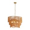 Handwoven Paper Rattan Boho Chandelier with 7-Light E26 Base, 60cm Adjustable Height Wave Pendant Light for Living Room, Sloped Ceiling Compatible
