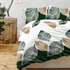 3pcs Minimalist Leaf Print Duvet Cover Set, Modern Botanical Bedding with Green & Gold Leaves, Reversible Grey Back for Adults