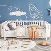Full Size Wood Platform Bed for Kids, Wood Low Profile Full Bed with Rails for Girls and Boys, White (Patented Design, Old SKU W2593P233767)