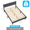 Dark Gray Queen Size Tufted Platform Bed Frame - Linen-Like Upholstery, Horizontal Stripe Headboard