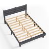 Dark Gray Queen Size Tufted Platform Bed Frame - Linen-Like Upholstery, Horizontal Stripe Headboard