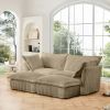 Slipcovered Sofa 2 Seater Sofa With 2 Ottomans, 2 Seater Sleeper Sofa Bed Home Theater Oversized Sofa For Living Room, Corduroy,Camel