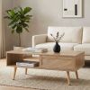 41.34" Rattan Coffee table, sliding door for storage, solid wood legs, Modern table for living room , natural
