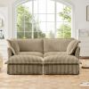 Slipcovered Sofa 2 Seater Sofa With 2 Ottomans, 2 Seater Sleeper Sofa Bed Home Theater Oversized Sofa For Living Room, Corduroy,Camel