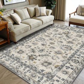 Retro Gray Style Flower Art Carpet Light Luxury Living Room Space Narrator Soft Style Can Also Improve The Home Texture Level 5x7ft Cashmere-like (Option: 1)