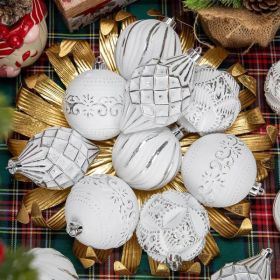 16PCS Shatterproof Christmas Ball Ornaments Set, Hand-Painted Holiday Decor With Assorted Sizes & Designs For Christmas Tree Thanksgiving Party D (Option: White)