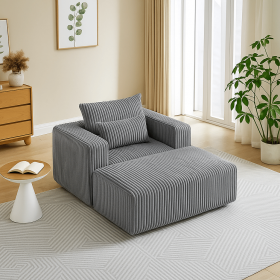 Compressed Lounge Chair with Ottoman, Oversized Corduroy Sofa, Vacuum Packed for Easy Shipping, No Assembly Required (Color: Grey)