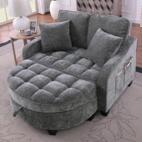 Sofa with Sleep Function, Small Sofa, Chaise Longue, 2-in-1 Sofa Bed Storage Stool & 4 Cushions, for Small Living Room (Color: Light Gray)