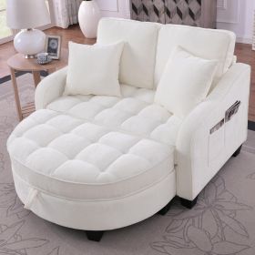 Sofa with Sleep Function, Small Sofa, Chaise Longue, 2-in-1 Sofa Bed Storage Stool & 4 Cushions, for Small Living Room (Color: Beige)