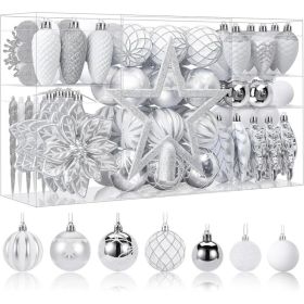 106PCS Christmas Balls Ornaments Set, Colorful Shatterproof Plastic Decorative Baubles For Xmas Tree Decor Holiday Wedding Party Decoration With (Option: WhiteSilver)